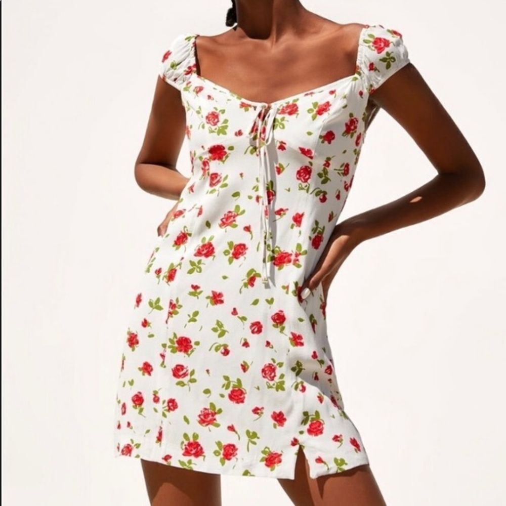 Zara Red Rose Mini Babydoll Dress Size Medium
